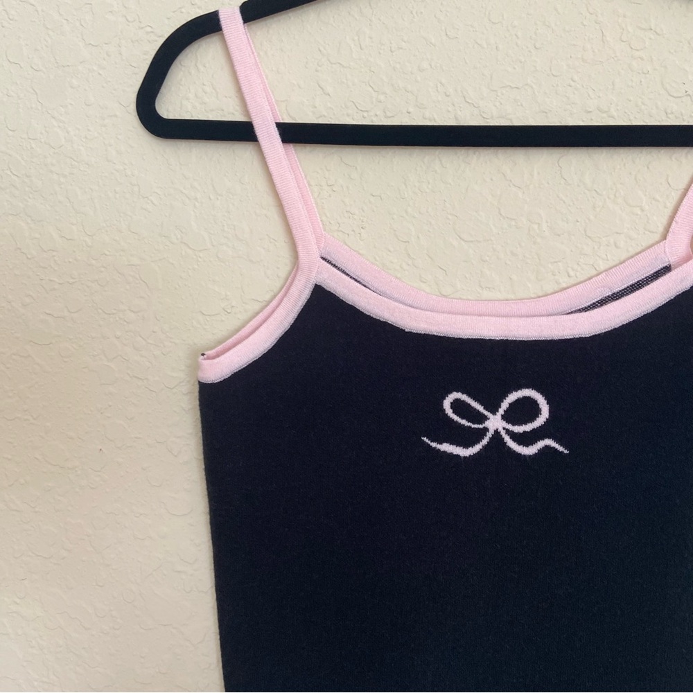 Pacsun Sweater Tank Black/Pink Bow Knit Cropped Top Women’s M NWT - Picture 2 of 13